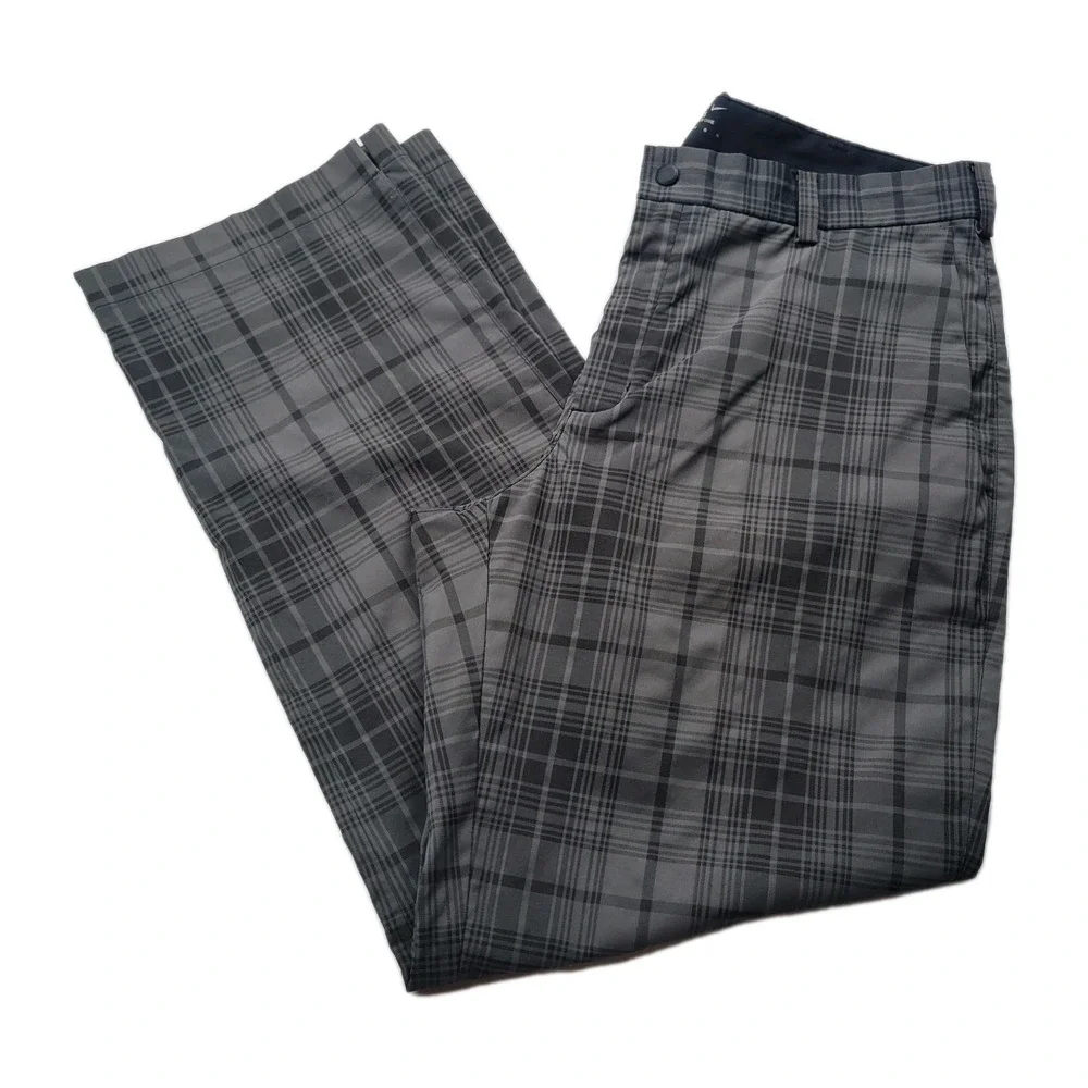 Nike Golf Tour Performance Dri-Fit Stretch Grey Black Plaid Check Mens 34x30